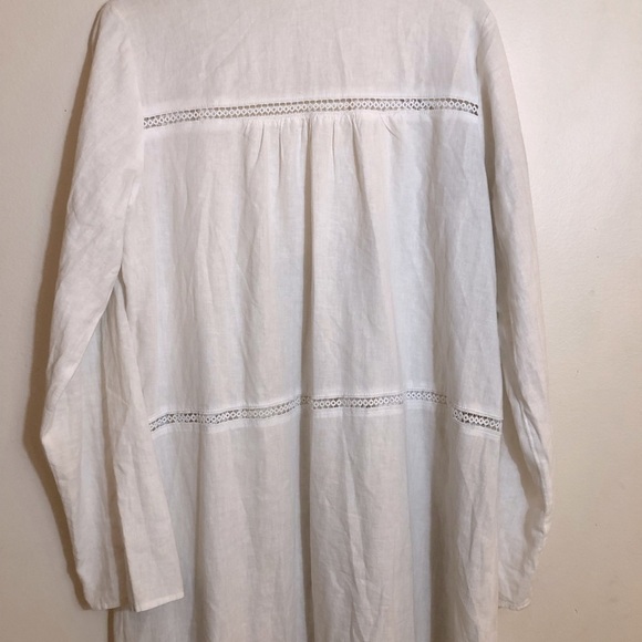 BP White Linen Blend Long Beach Coverup Long Sleeve Lace Insets Boho Size Small - Picture 7 of 11